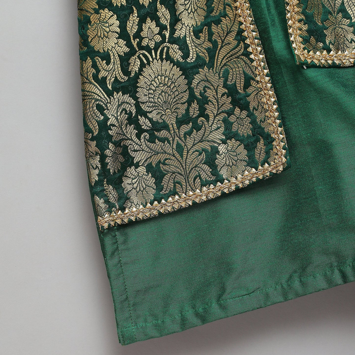 Green Kurta Pyjama with Attached Brocade jacket -1