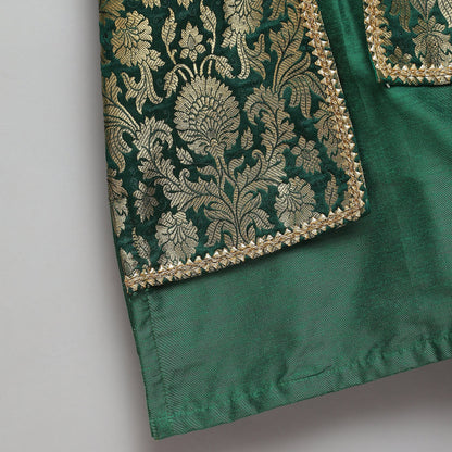 Green Kurta Pyjama with Attached Brocade jacket -1