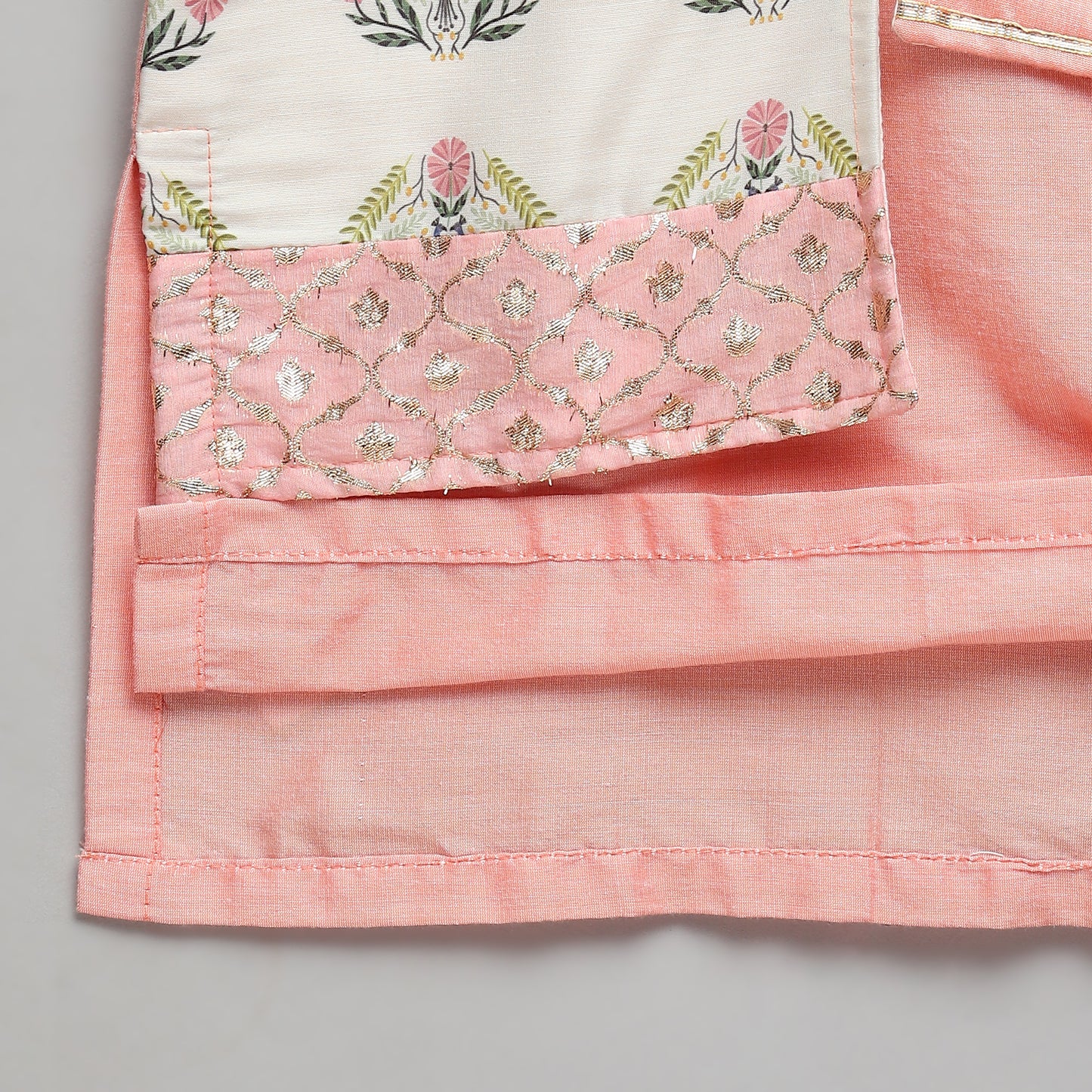Peach Kurta Pyjama with Attached printed jacket