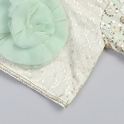 Off white and green heavy Embrodiery lehnga blouse set with duppatta