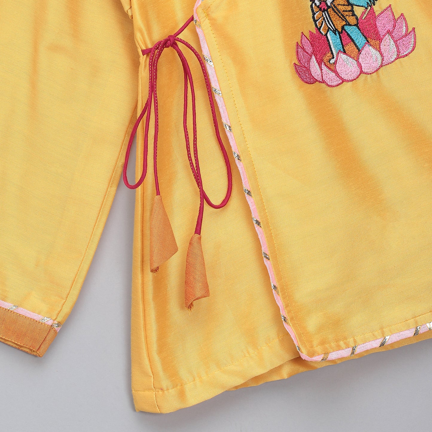 Yellow Krishna Embroidered Angrakha Kurta Dhoti  Set