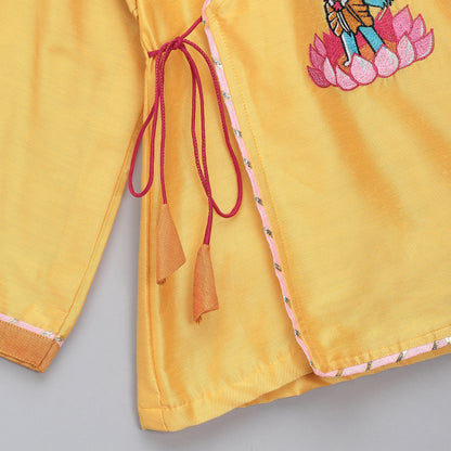 Yellow Krishna Embroidered Angrakha Kurta Dhoti  Set