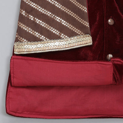 Maroon Velvet bandhgala embroidery set