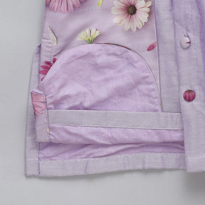 Lilac floral printed  kurta pyjama set