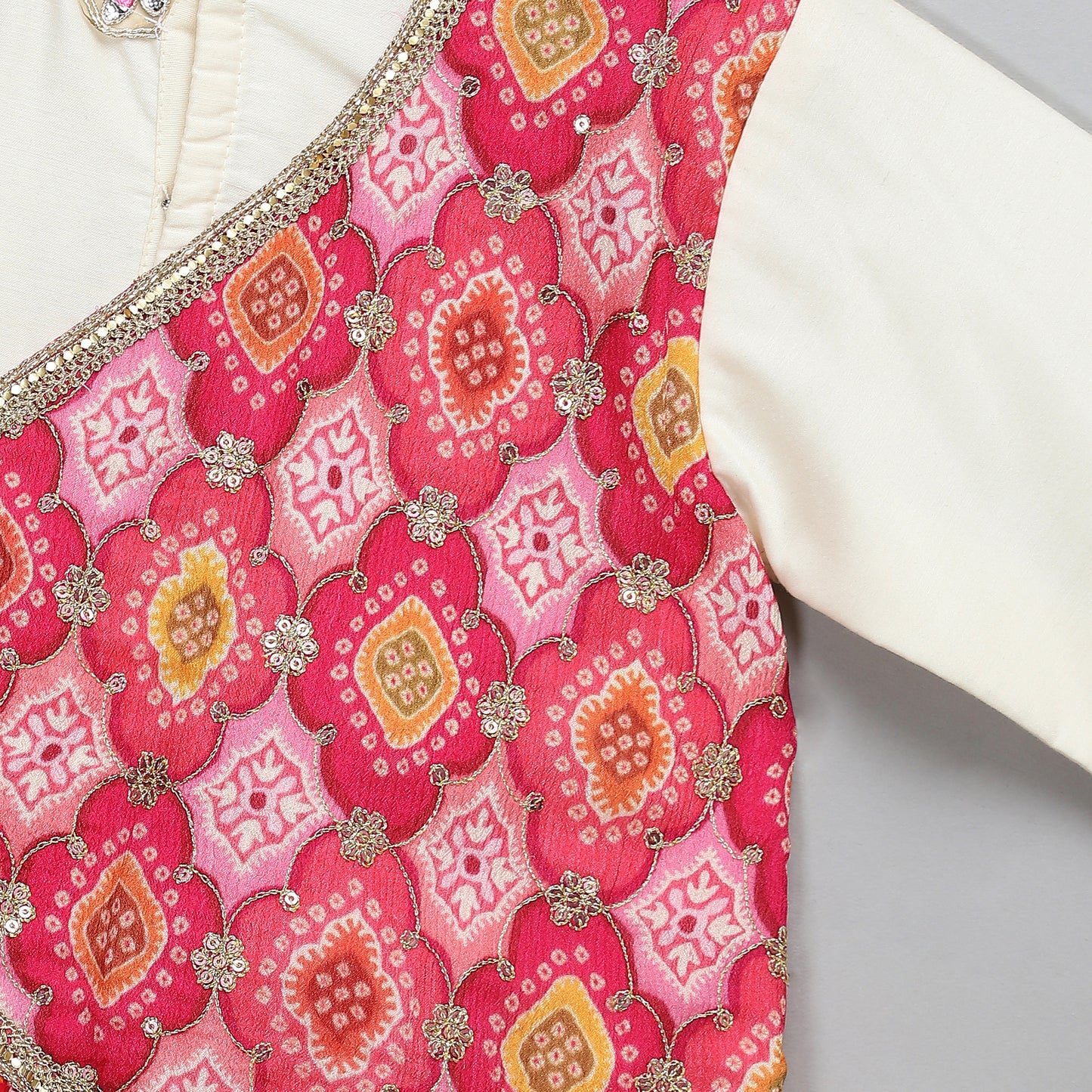 Off white bandhini angrakha printed Dhoti set