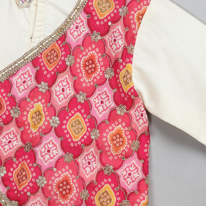 Off white bandhini angrakha printed Dhoti set