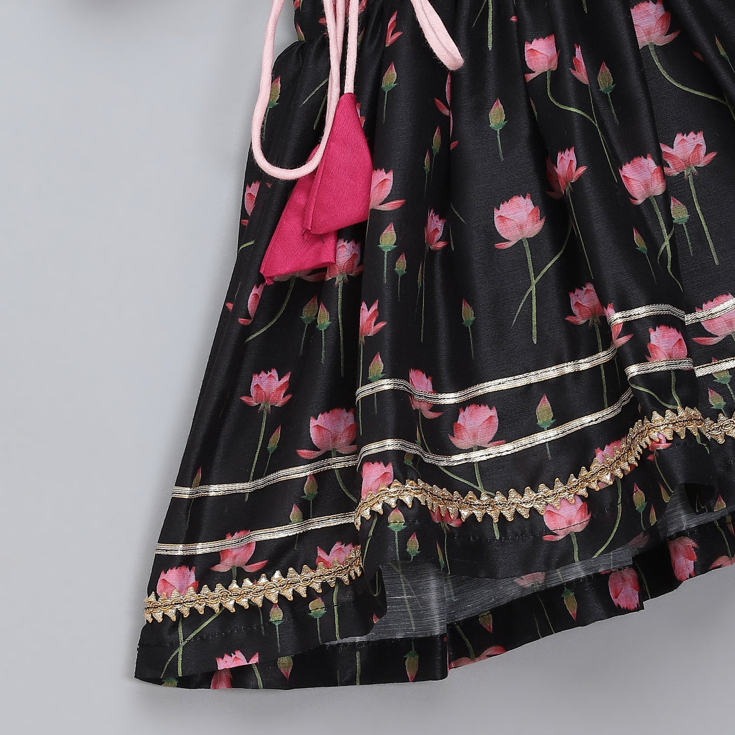 Black Pink Lotus print Angrakha dhoti set