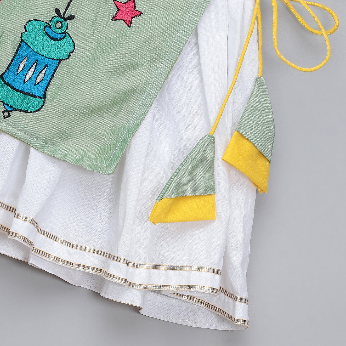 Eid embroidered Green white frock Pyjama set