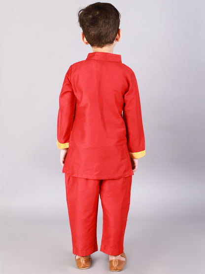 Red Fire Lamp embroidred Kurta with Beige Pyjama