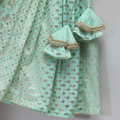 Pastel Green organza frill chanderi lehnga set (Sale)