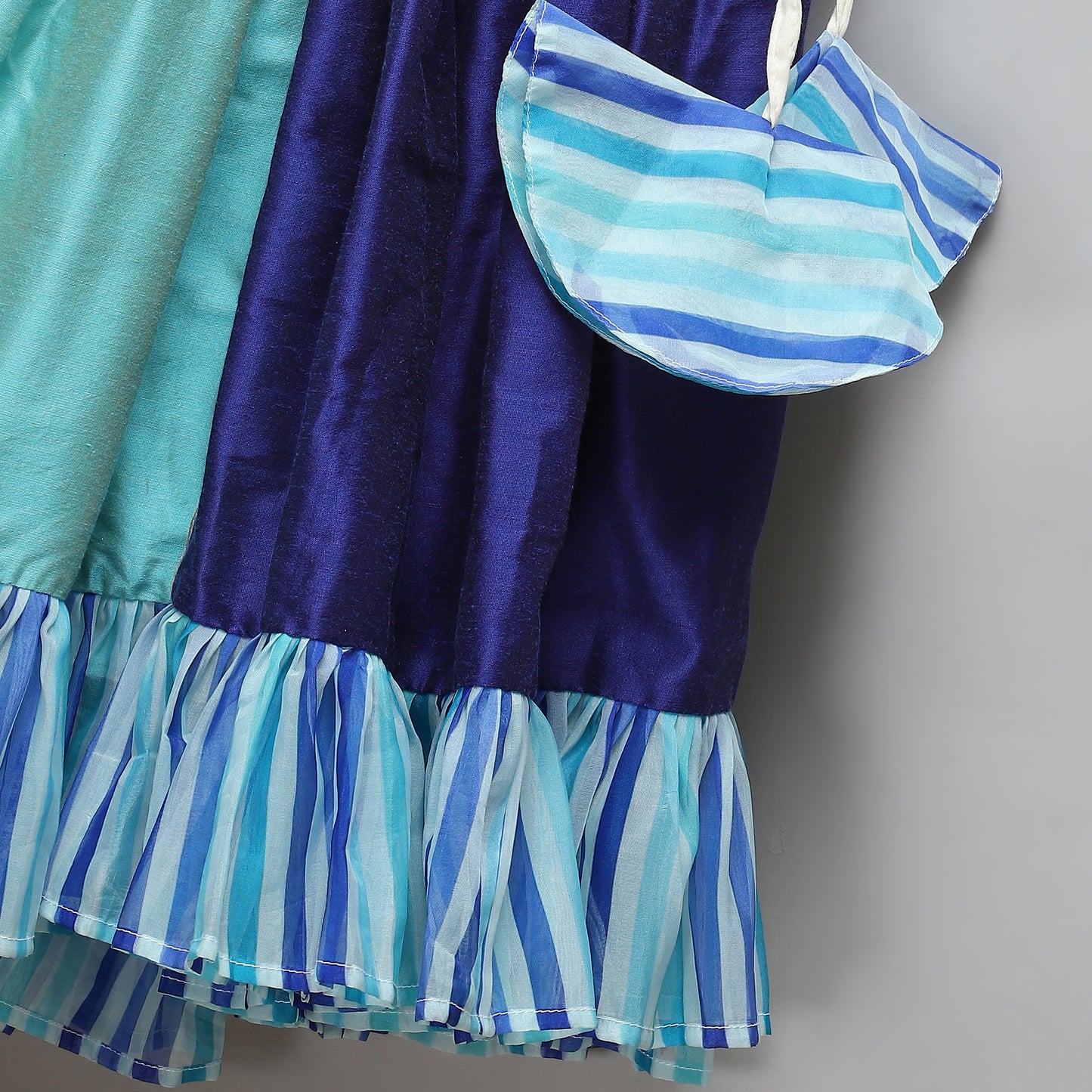 Blue Lehriya frill blouse and Lehnga set