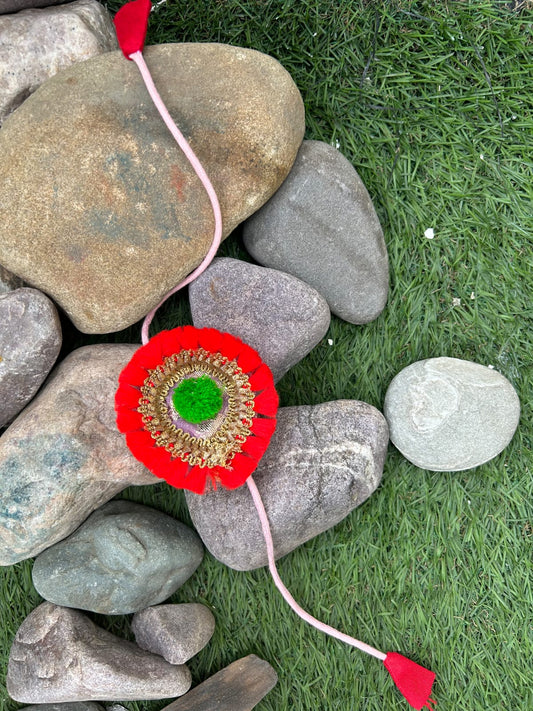 Red and Green Fabric Rakhi