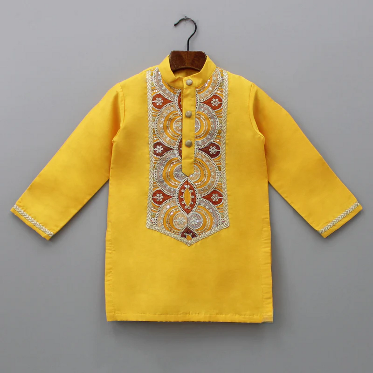 Embroidered Mustard Kurta And Off White White Pyjama