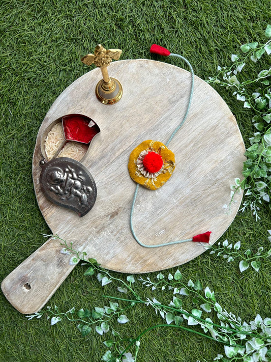 Yellow and red  Fabric Rakhi