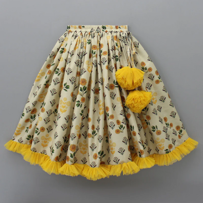 Floral Printed Crop Top With Lehenga And Net Dupatta (Sale)