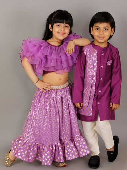 Purple Kurta with Attached jacket