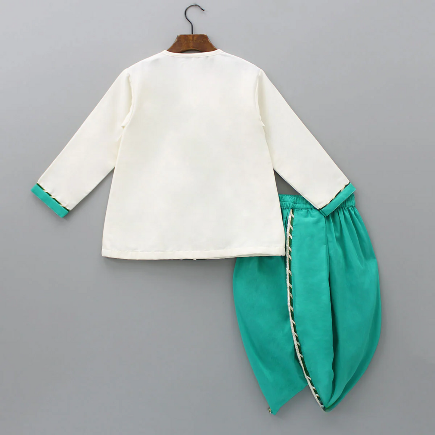 Green  Krishna Embroidered Angrakha Kurta Dhoti  Set