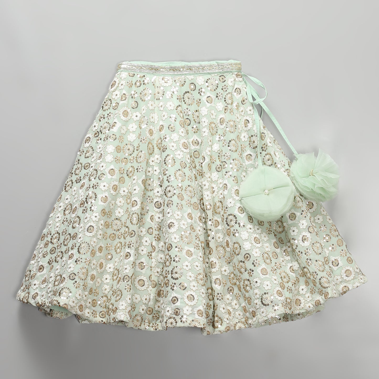 Off white and green heavy Embrodiery lehnga blouse set with duppatta