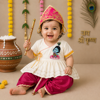 Krishna embroidered Kurta Dhoti