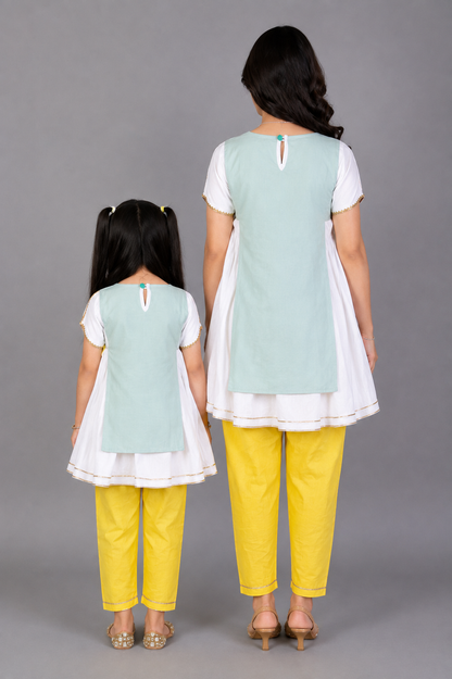 Kite Embroidered Blue white frock Pyjama set