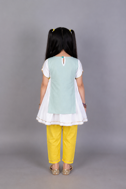 Kite Embroidered Blue white frock Pyjama set