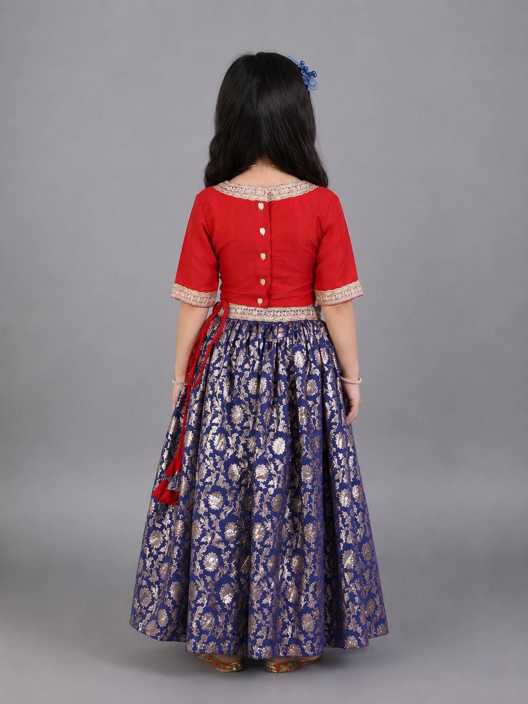 Red and Blue Zari embroidery Lehnga set