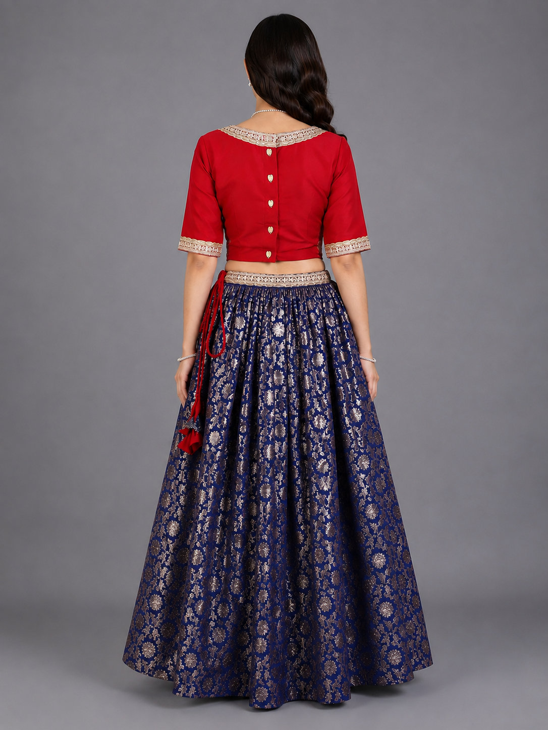 Red and Blue Zari embroidery Lehnga set