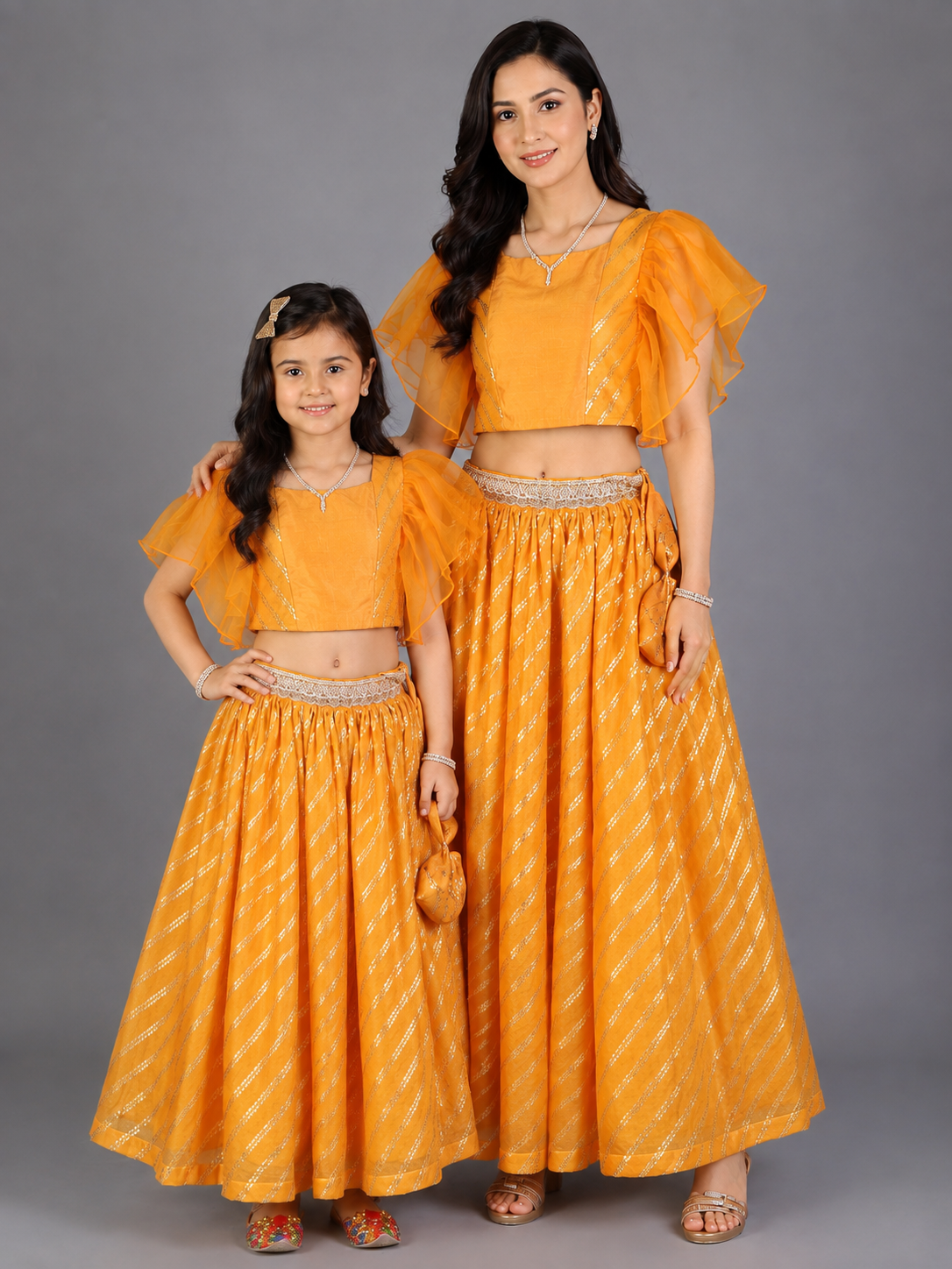 Orange Zari Organza blouse  with cotton zari lehnga