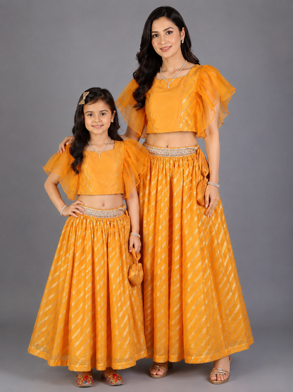 Orange Zari Organza blouse  with cotton zari lehnga