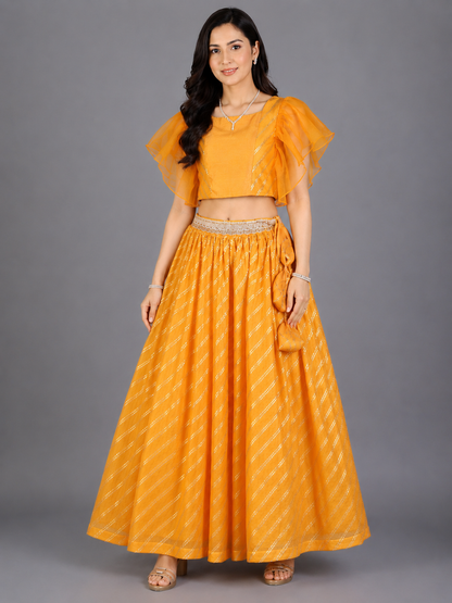 Orange Zari Organza blouse  with cotton zari lehnga