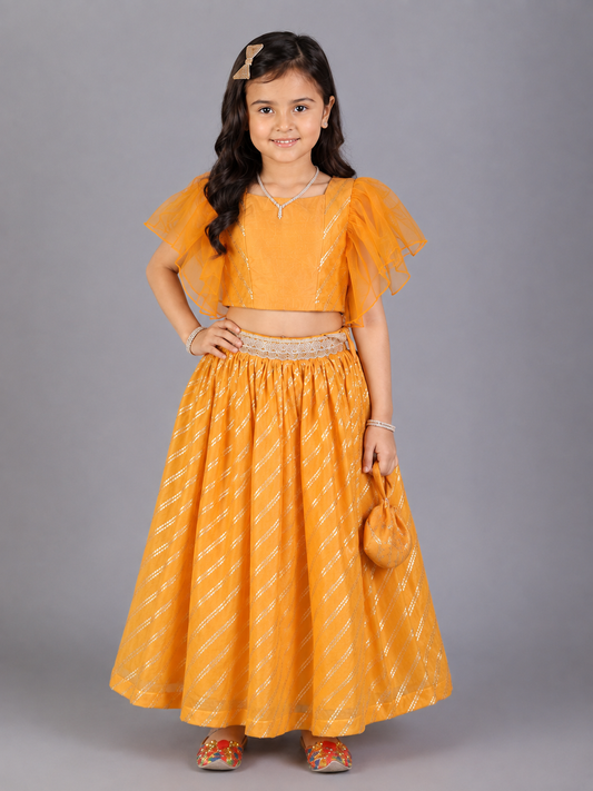 Orange Zari Organza blouse  with cotton zari lehnga