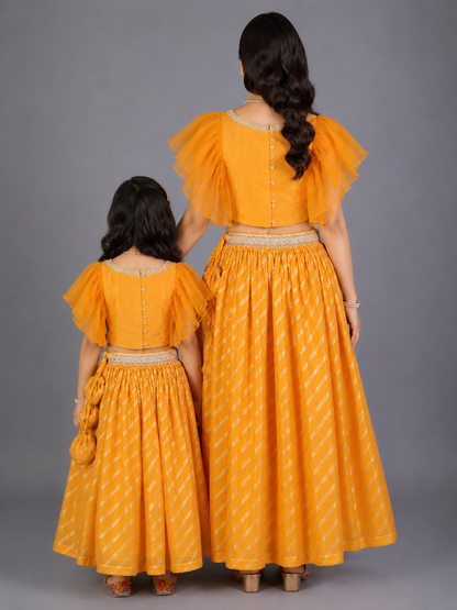Orange Zari Organza blouse  with cotton zari lehnga