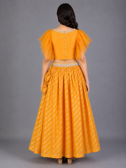 Orange Zari Organza blouse  with cotton zari lehnga