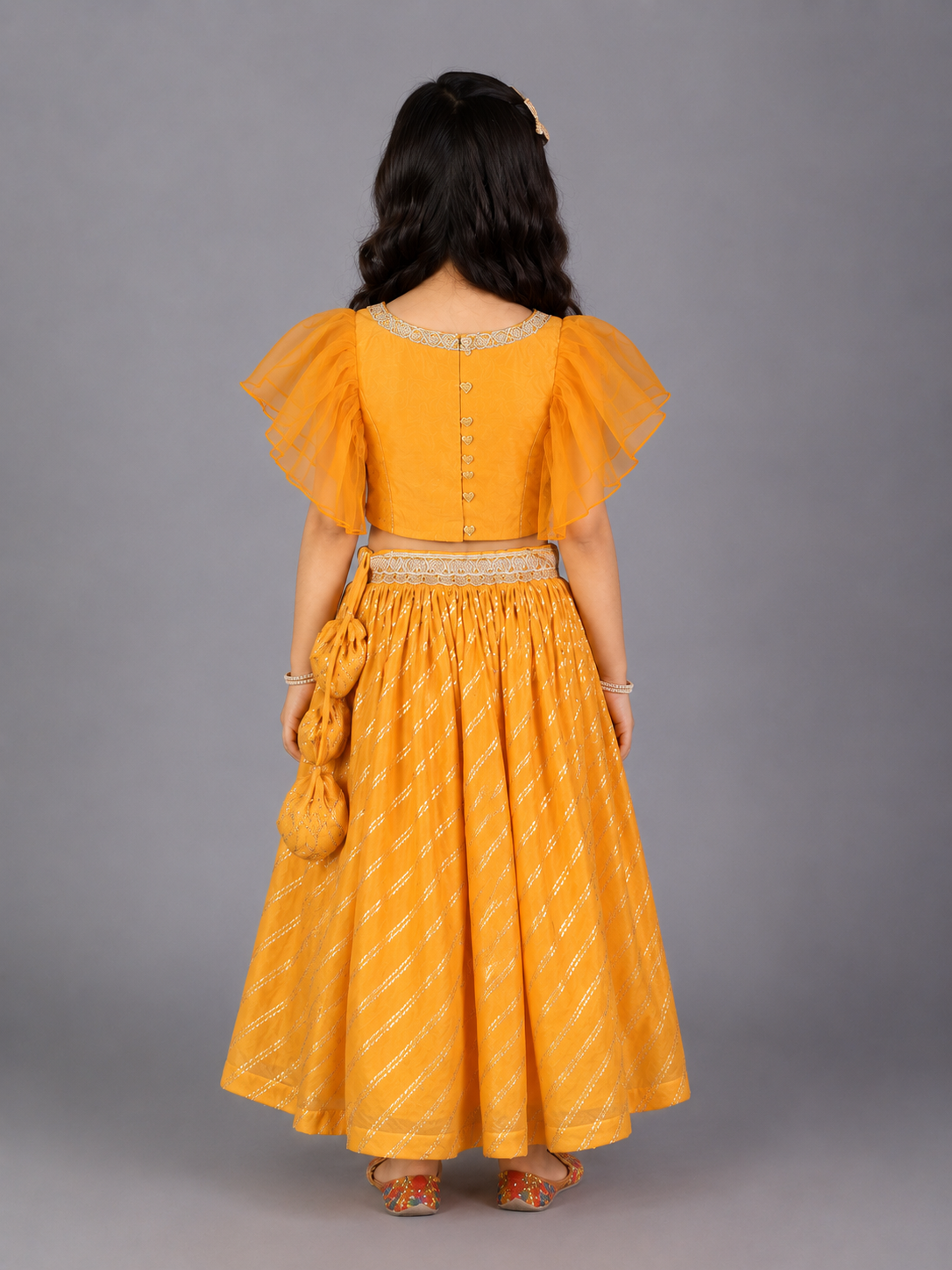Orange Zari Organza blouse  with cotton zari lehnga