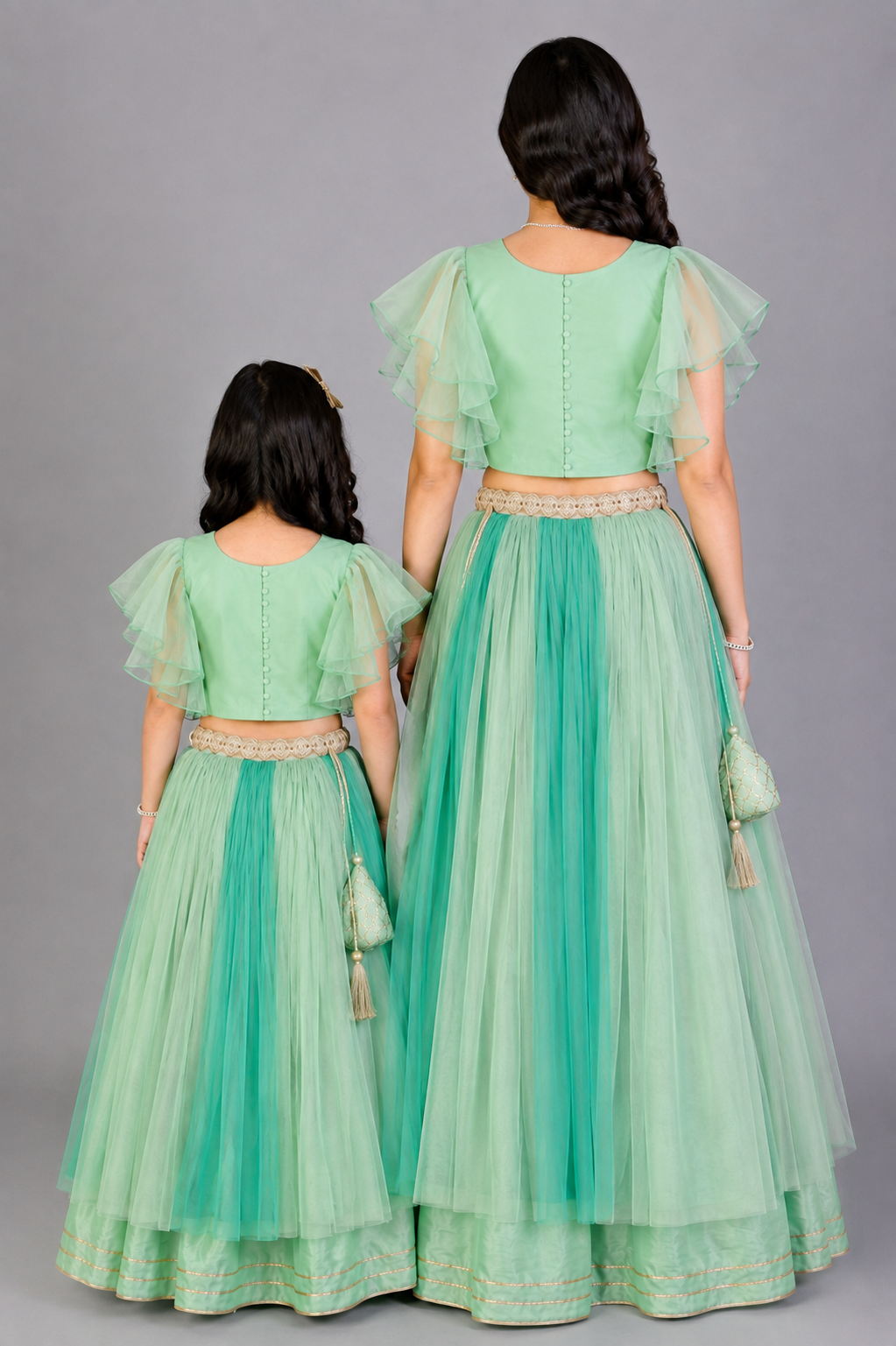 Green Zari Organza Blouse with Net lehnga