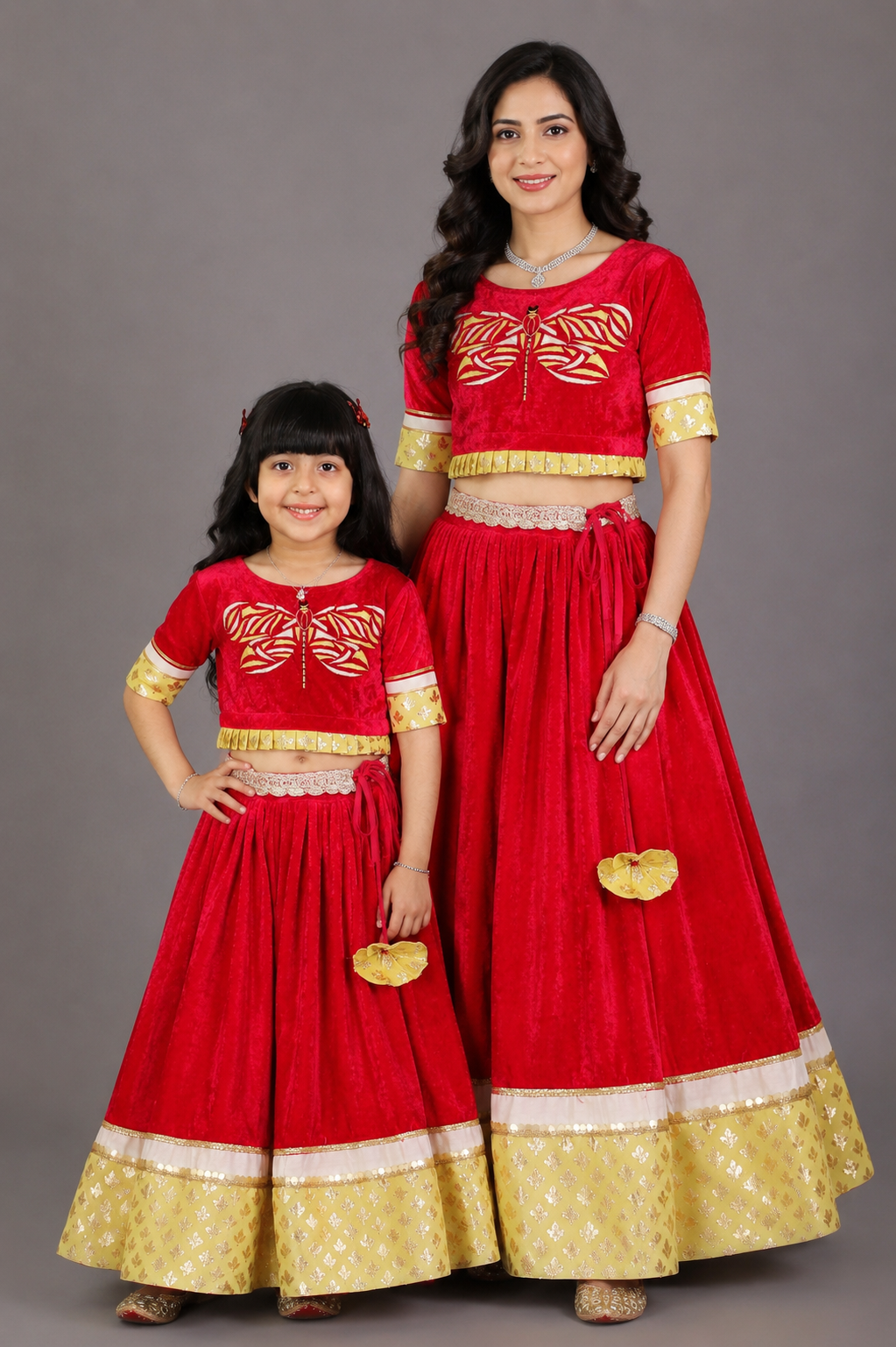 Pink Velvet Embroidered Blouse with Lehnga