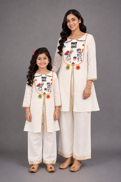 Happy Holi Yoke Embroidered Kurta Pyjama