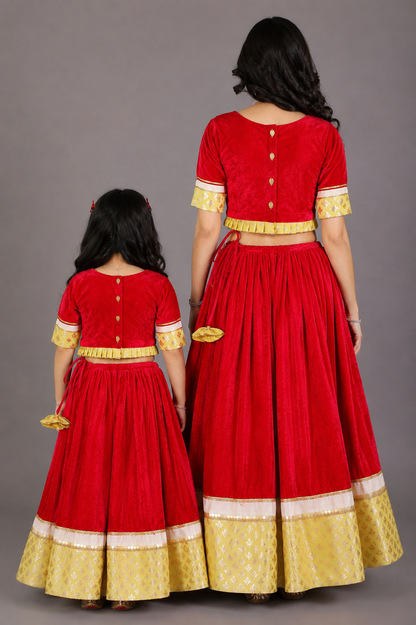 Pink Velvet Embroidered Blouse with Lehnga