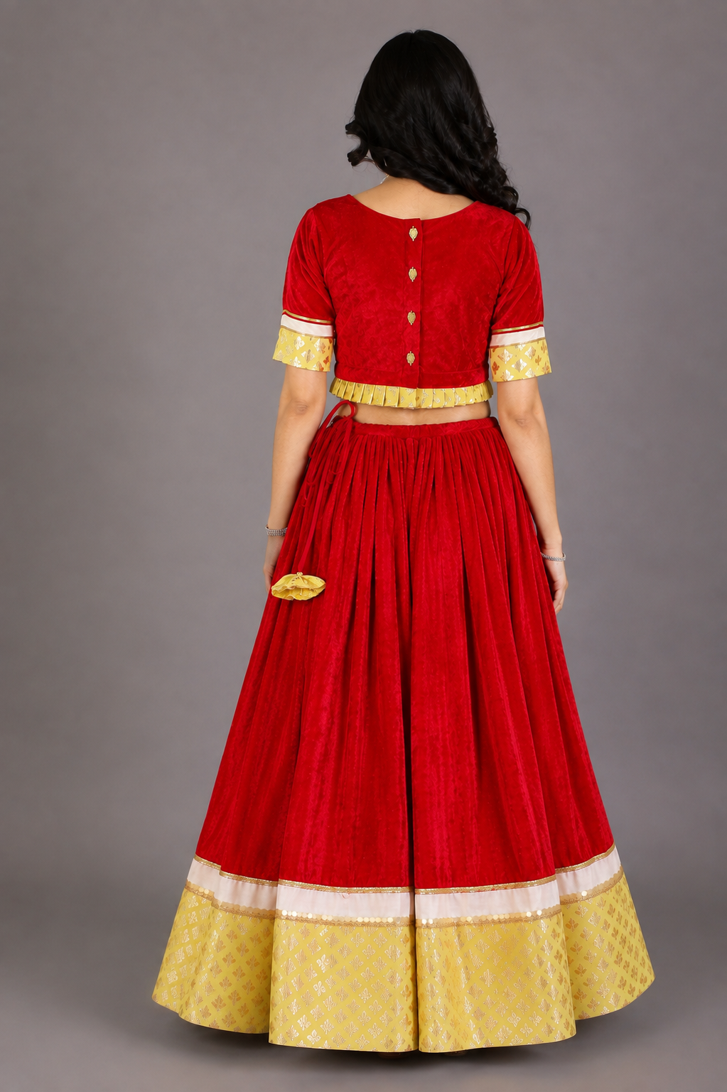 Pink Velvet Embroidered Blouse with Lehnga