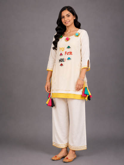 My First Holi Embroidered Kurta Pyjama