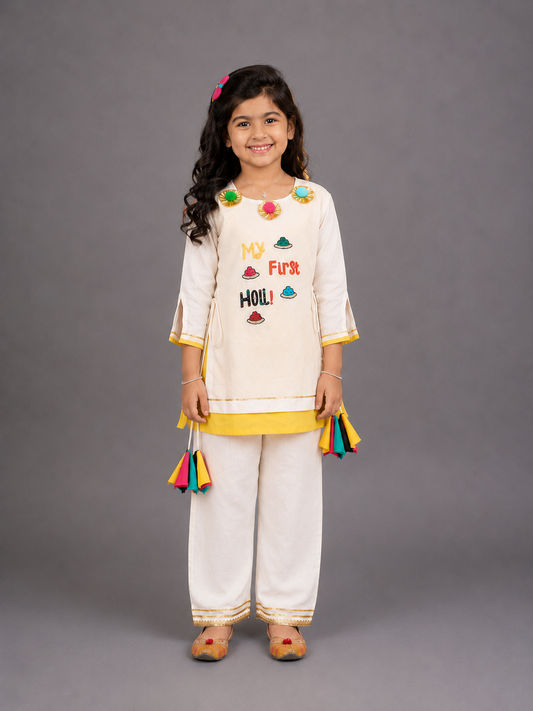 My First Holi Embroidered Kurta Pyjama