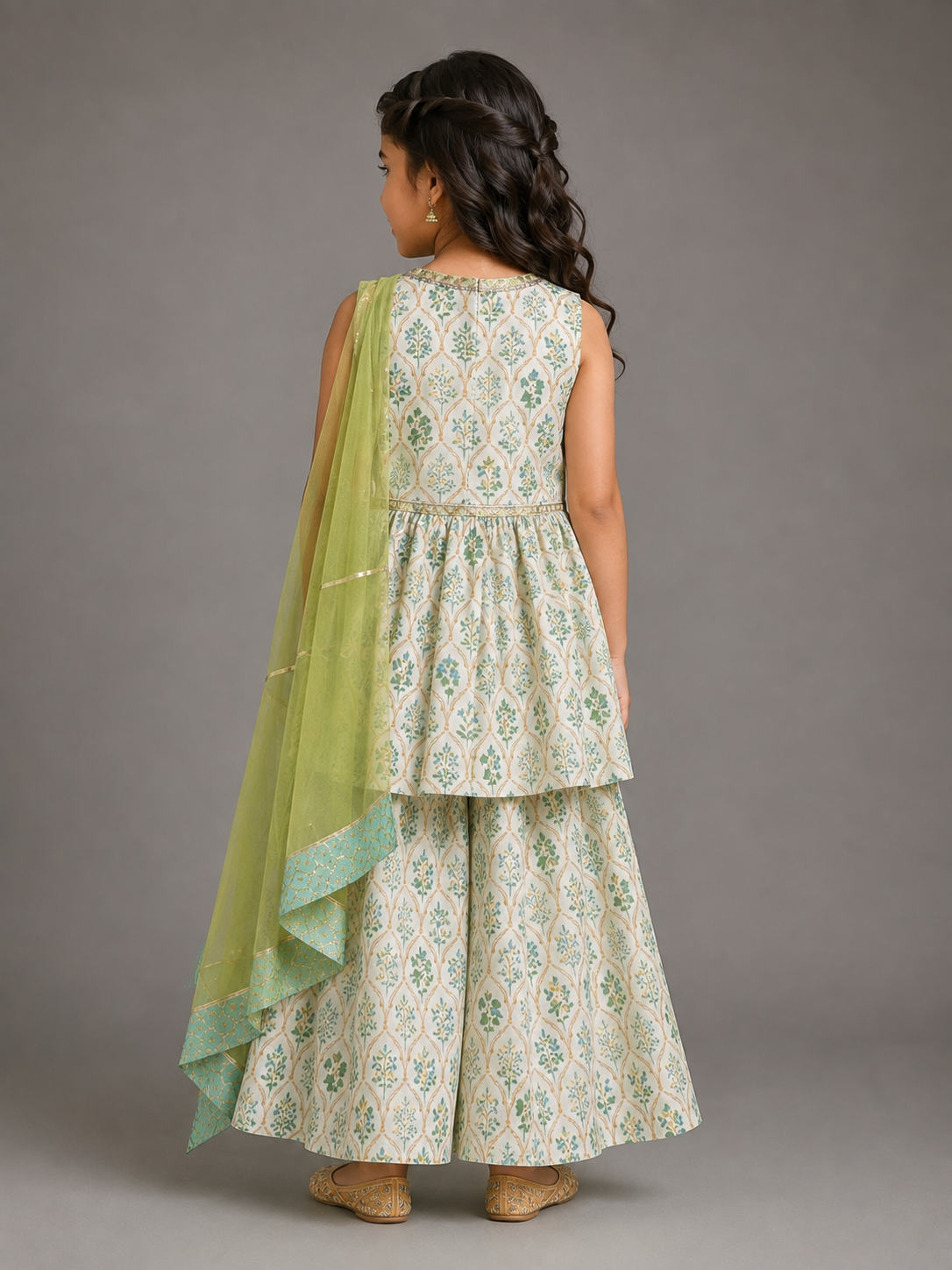 Off White Green Printed Bow Kurta set