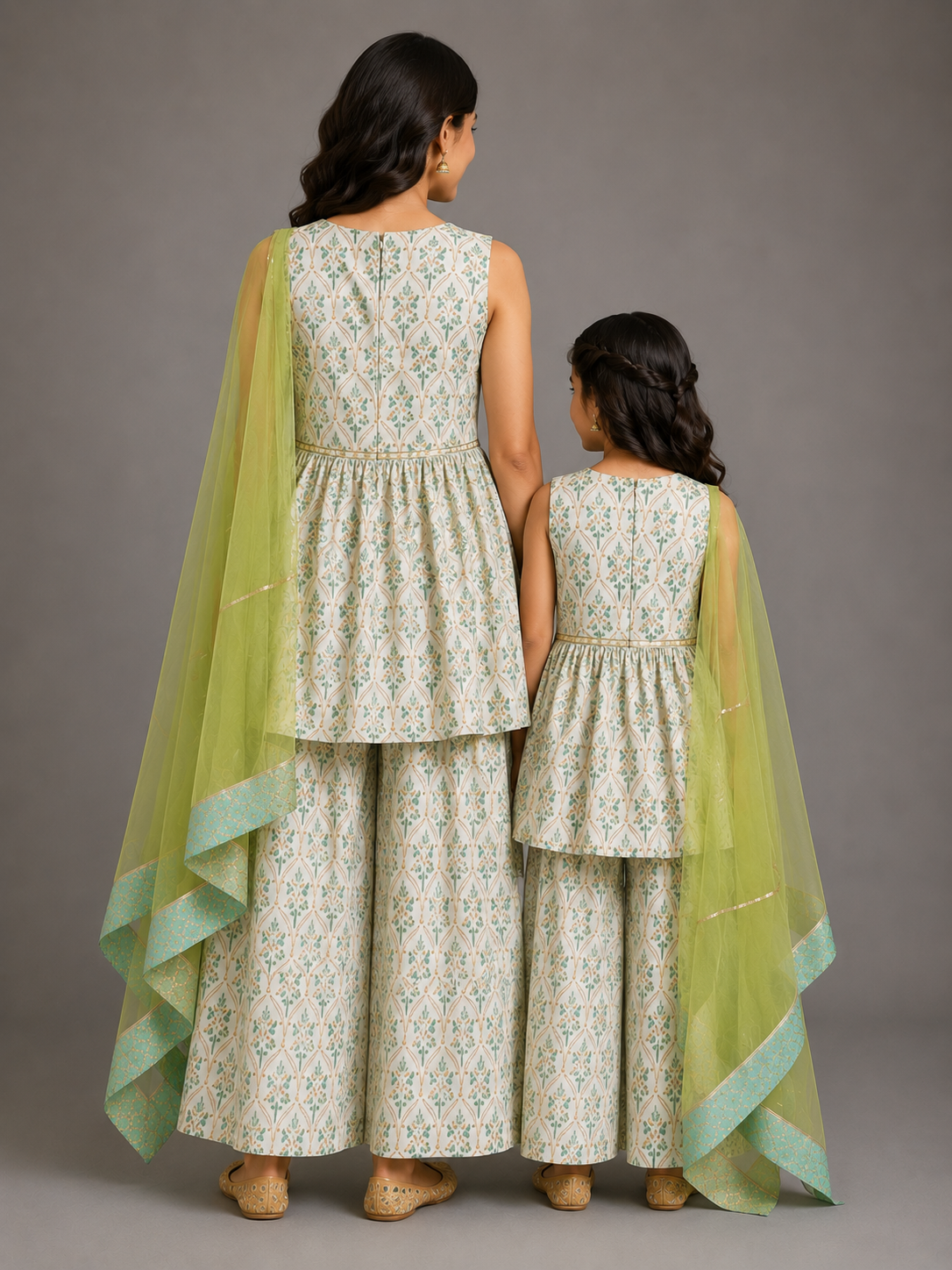 Off White Green Printed Bow Kurta set