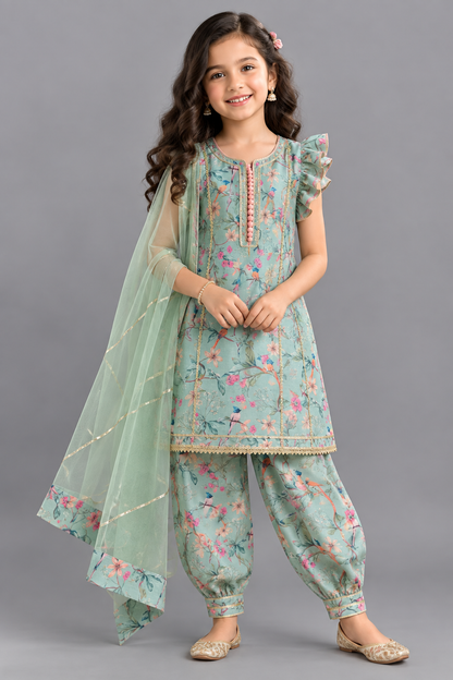 Green Bird Printed Kurta set