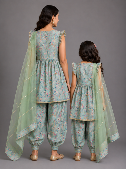 Green Bird Printed Kurta set