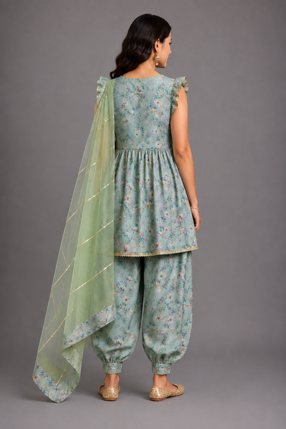 Green Bird Printed Kurta set