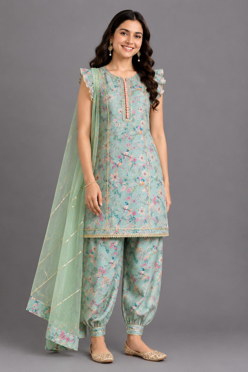 Green Bird Printed Kurta set