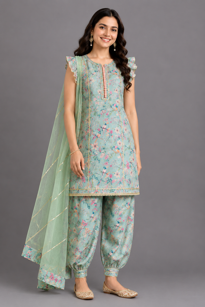 Green Bird Printed Kurta set