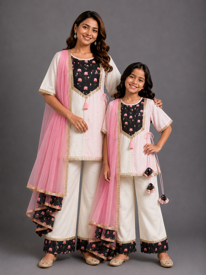 Double Shanded Lotus Printed A-Line Suit Set