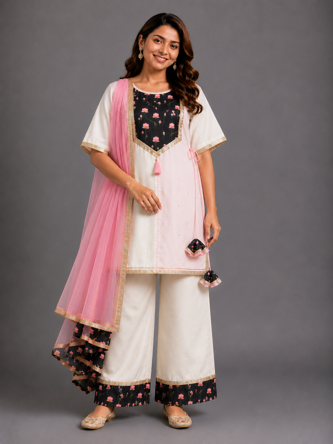 Double Shanded Lotus Printed A-Line Suit Set